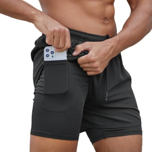 Smatstyle Sportshorts för män, korta byxor, snabbtorkande, 2 i 1 löparshorts, lätta med dragkedja, sportbyxor med fickor, byxor, fitness, löparbyxor, träningsshorts