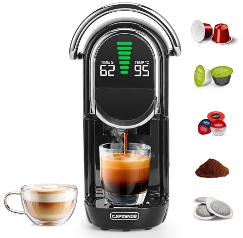 Magician1 Mini machines à café à dosettes 5 en 1 pour Nespresso Original, Dolce Gusto, Lavazza A Modo Mio, dosettes ESE de 44 mm et café moulu expresso, 20 bar, 1450 W, infusion chaude et froide pour