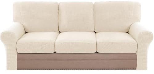 H.VERSAILTEX Multi-Pieces Sofa Covers Stretch Couch Covers Form Fitted Seats and Back Cushions Covers (3 Seat Covers Plus 3 Back Cusion Covers, Bonus 2 Armrest Covers), Cream