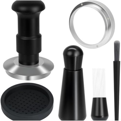 Espresso kaffe bryggare set, kaffe tamper 54 mm platt, kaffe bryggare tillbehör med fördelningsverktyg och doseringstratt, spillfri dosering