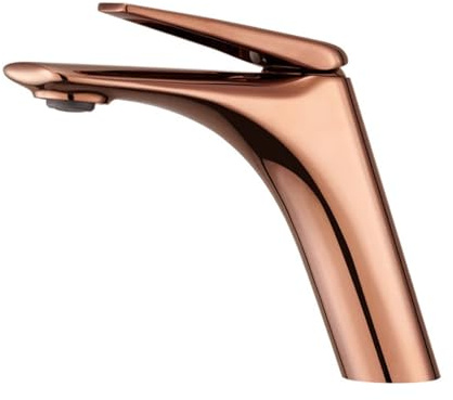 Glänsande roséguld badrumskranar kort handfat kran handfat blandare kran varmt och kallt däckmonterad toalettrana vatten (rosguld)