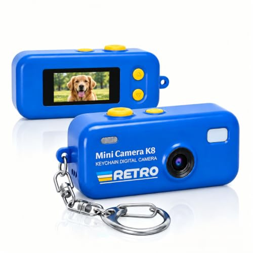KoveYzao Digitall kamera på nyckelring, Minikamera 1080P med 8GB-kort, Foto- och videoinspelning, 12 filter och 16x zoom, 64 megapixel kamera för nybörjare, tonåringar och vuxna (Blå)