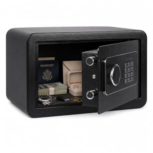 Small Steel Home Security Safe Box with Electronic Keypad Lock for Documents, Jewelry, Valuables, 11L, Black, 31 x 20 x 20 cm