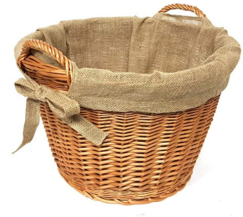 Tigana - Kaminkorb Holzkorb Kaminholzkorb aus geschälten Weide Hell mit Jute Ø 50 cm (Art. 90470-50)