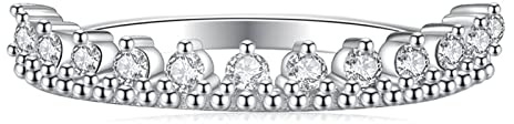 Whoiy Stackable Finger Rings, Silver Rings Women Crown Zircon Ring Silver Plated for Wedding Engagement Commitment Promise Statement