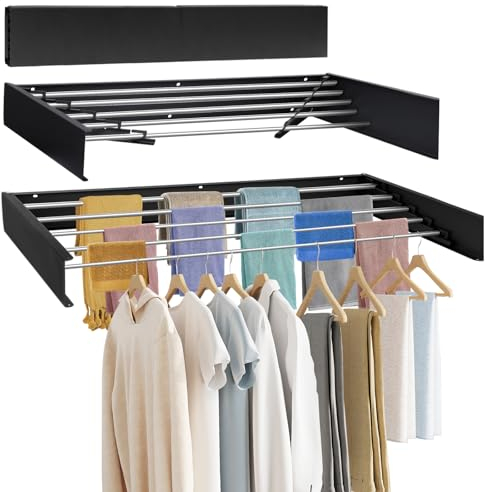 Joyoleder Wäscheständer zur Wandmontage aus hochwertigem Aluminium 100 cm einziehbarer Wäscheständerfaltbarer Wäschetrockner für drinnen oder draußen