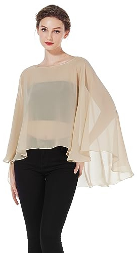 BEAUTELICATE Stola Coprispalle Elegante Chiffon Donna Scialle Mantellina Poncho Chiffon Estiva per Cerimonia Sposa Damigella Matrimonio Festa (Champagne)