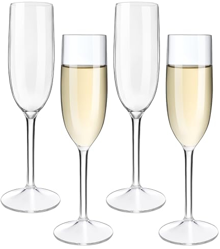 HAHASHOW Unzerbrechlich Tritan-Kunststoff Champagnergläser, Sektgläser, Camping Weingläser, 170ml Sektflöten für Party, Spülmaschinenfest, 4er Set