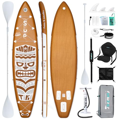 FunWater Stand Up Paddling Board Inflatable Board 350 cm Standup Paddle Board Aufblasbar mit Sitz, Dual Use Paddel und Pumpe (Weißes Totem)