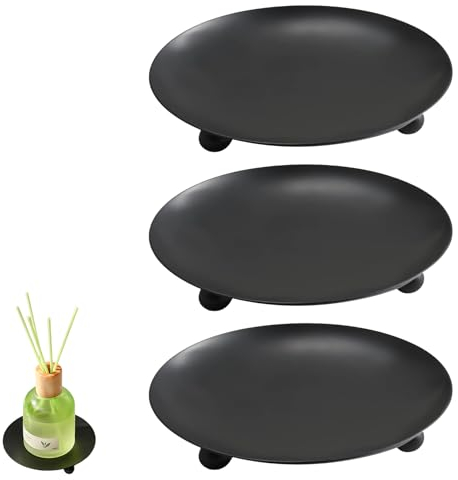 Ewwtrey 3 Pcs Candle Holders for Pillar Candles, Pillar Candle Holders, Black Candle Stand, Metal Round Candle Plates and Trays,Pillar Church Candle Dish for Thanksgiving Wedding Party Room
