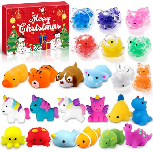 Lubibi Mochi Squishy Calendario de Adviento 2025, Cuenta Atrás De 24 Días, 24 Mini Mochi Squishies, Juguetes Antiestrés, Caja Regalo Navidad, Regalos Sorpresa De Navidad Para Niños y Niñas