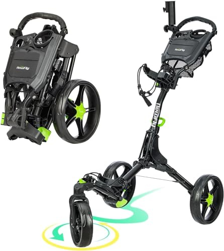 Newfly 360° drehbarer Golf Trolley mit 3 Rädern, Ultraleicht, zusammenklappbar, mit Fußbremse, einfach zu öffnen und zu schließen, mit Schirmhalter und Aufbewahrungstasche, (360° drehbarer)
