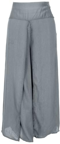 GURU SHOP Palazzohose, Offene Boho Sommerhose, Hosenrock - Silbergrau, Damen, Synthetisch