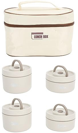 Vvikizy Récipient à Déjeuner isolé, Boîte à Déjeuner Ronde Portable Multifonction Scellée en Acier Inoxydable 304 pour Aliments Chauds avec Sac Thermique pour Adulte (4 boîtes)