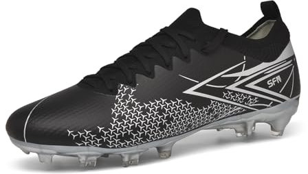 Supnumu Soccer Cleats Mens AG FG Multi Ground Professional Football Cleats Lightweight Youth Athletic Training Sneakers Fustal Indoor Soccer Shoes Black
