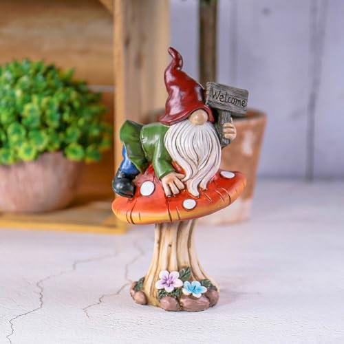 Champignon elfe de jardin allongé, décoration de jardin extérieur, bonsaï nain en résine imperméable, pour terrasse, pelouse, cour (A)
