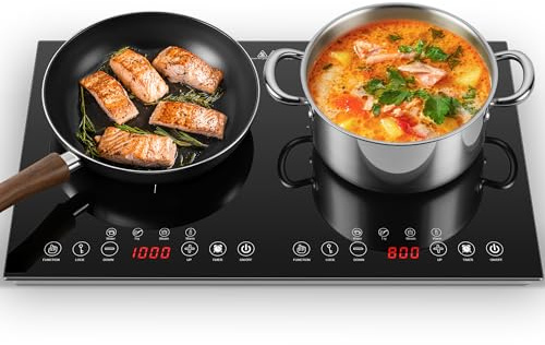 Portable Induction Cooktop 2 Burner - 1800W Double Induction Cooker with 8 Power Settings, 4 Pre-Set Modes, Ultra Thin Design, Sensor Touch Control, Child Safety Lock & Timer | Electric Cooktop