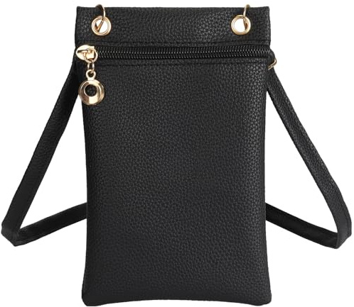 Bomtop Pochette Telephone Portable pour Femmes, Petit Noir Sacoche Téléphone Portable Souple en Cuir PU, Sac Téléphone Portable Bandoulière Réglable Peut être Détaché, Sacoche pour Faire du Sortir