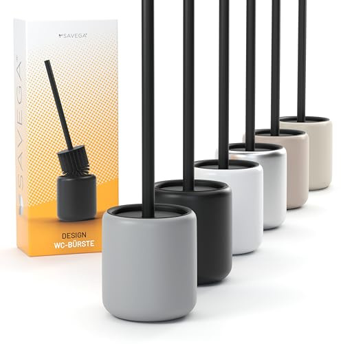 SAVEGA – Scopino WC Silicone Grigio con Porta in Acciaio e Coperchio – Spazzola WC Igienica per Bagno