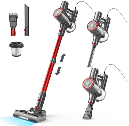 YISORA Aspirapolvere con Filo, Scopa Elettrica con filo 6 in 1 Aspirapolvere e Aspira Briciole, 23kPa 600 W, Lunghezza Cavo 6m, Senza sacco, per Pavimenti duri, tappeti, peli di Animali Domestici (I8