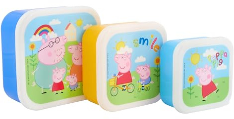 Peppa Pig Hooray Stackable Lunch Boxes - Set of 3, Durable & Eco-Friendly, Ideal for Kids & Peppa Fans - Perfect for School, Picnics & Travel, Pink