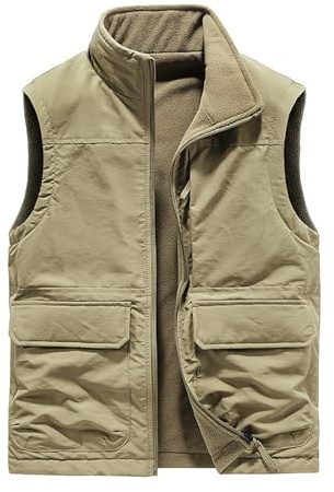 Herrväst med flera fickor – utomhus vardaglig lätt fleece-väst, quiltad tjock vindtät ärmlös väst jacka, lätta puffervästar med fickor, mäns funktionella utomhusytterkläder