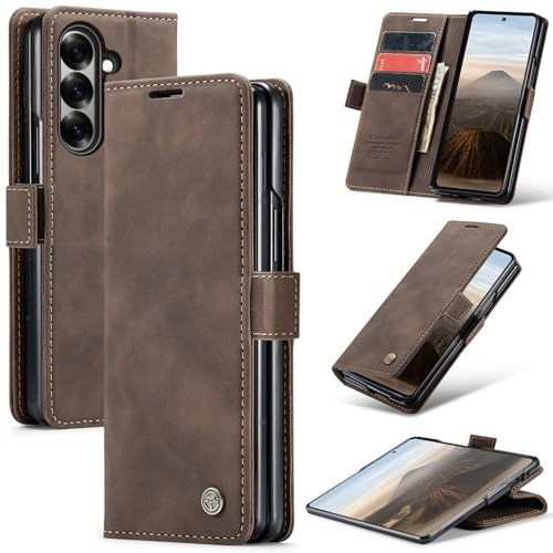 Ottcooed for Samsung Galaxy Z Fold 7 Case with Card Holder Slots Kickstand Shockproof PU leather Wallet Flip Magnetic Closure Protective phone Cover for Samsung Galaxy Z Fold 7, Coffee