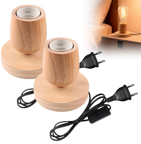 PORFOYO Base per Lampada Da Tavolo in Legno Piccola E27: Eu-Plug Base in Legno, Lampada Da Scrivania in Legnos per La Casa, Soggiorno Arredamento Camera Da Letto (Nessuna Lampadina)