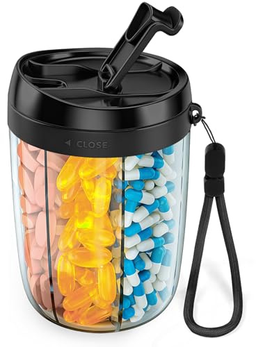 Fefod Tablettlåda 7 dagar morgon lunch kväll, rund pillerask med 6 stora separata & anti-förväxling, bred öppning, bärbar medicinlåda pillerask för mediciner, vitaminer, fisk olja etc