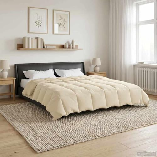 Edredón para todo el año, acolchado, color crema, 200 x 240 cm, microfibra, con relleno transpirable, para verano e invierno, ligero, lavable, ideal como edredón infantil y cama superior