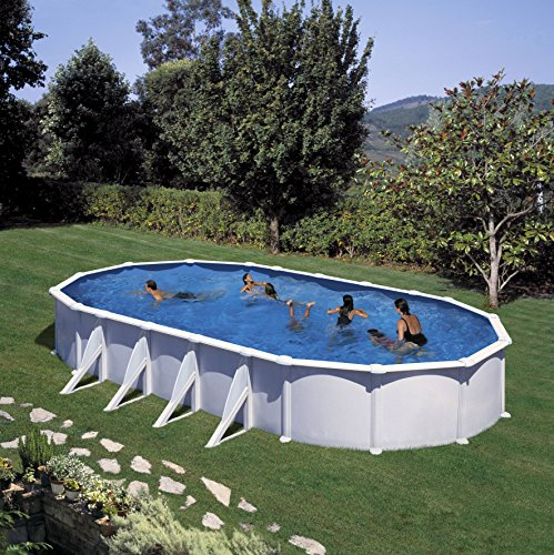 Piscina Gre KITPROV918 Atlantis - Piscina de Acero Elevada,Ovalada con Aspecto Acero Blanco. Piscinas Desmontables para Jardín 915 x 470 x 132 cm.