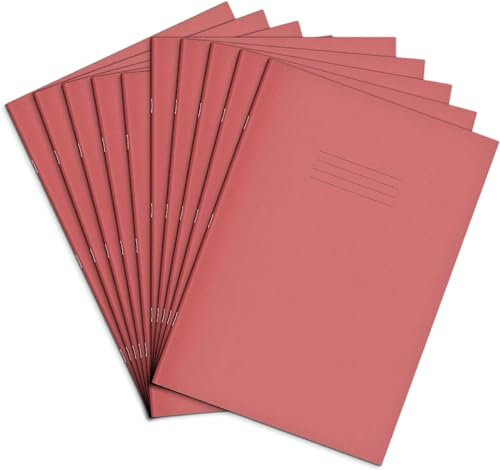 Rhino A4 Exercise Books, 80-Page / 8mm Lined with Margin Paper Notebook, 10-Pack, Office & School Stationery Supplies, Pink