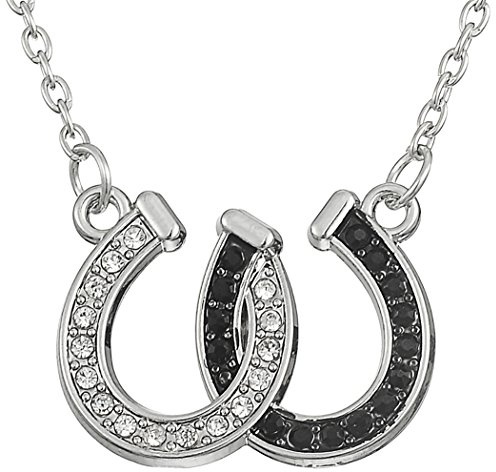 Lemegeton Lovely Collier avec pendentif en forme de double fer à cheval Blanc et Noir cristal