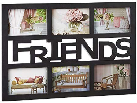 Relaxdays Cornici Multifoto AMICI, Portafoto Multiplo, 6 Foto, Plastica, Orizzontale HLP: 33 x 48 x 1,5 cm, Nero