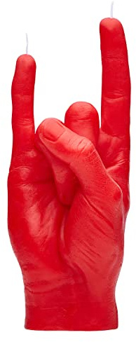 CandleHand Vela gesto de mano YOU ROCK – Tamaño grande de la mano real 20 x 8 x 7,5 cm – Estatua hecha a mano – Decoración del hogar – Cumpleaños, oficina, regalo de inauguración de la casa (Rojo)