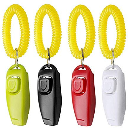 Symphonyw Clicker per addestramento del cane, 4 pezzi fischietto per cani clicker 2 in 1 fischietto e clicker strumenti per addestramento per animali domestici con cinturino da polso
