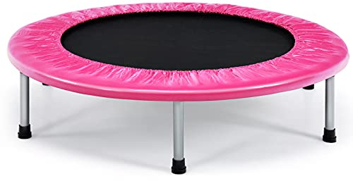 Giantex Folding Mini Trampoline, Portable Recreational Fitness Trampoline for Adults, Kids, Max Load 330lbs, Foldable Indoor Exercise Rebounder Trampoline (Pink)