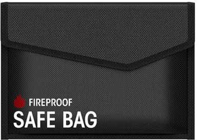 Fireproof Document Bag (2000℉), Non-Itchy Silicone Coated Fiberglass Fire and Water Safe Bag with TPU Zipper&Wider Airtight Closure, Fireproof Bag Pouch for Valuables,File,Cash and Tablet(28x20cm)