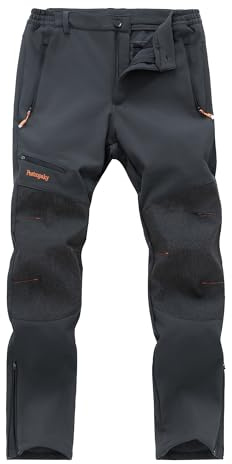 Postropaky Mens Hiking Snow Ski Pants Waterproof Outdoor Insulated Softshell Pants Snowboard Zipper Bottom Leg (Grey, 32W x 32L)