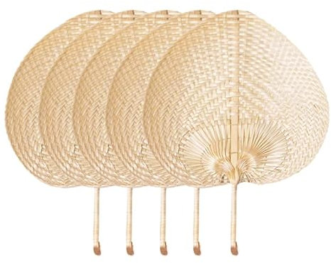 Éventails Tissé en Bambou Ventilateur de Feuille de Palmier Naturel, Éventails Naturel à Feuilles de Plantes Séchées Style Chinois Été Éventails - pour Décoration D'intérieur, Mariage, Plage, 5pcs