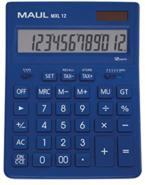 Maul Köpmansk Miniräknare Mxl12, 12 Stycken, inkl. Skatt, Vinklad Display, Stor Professionell Bordsräknare, Soldriven, inklusive Batteri, 20,5 x 15,5 cm, Blå