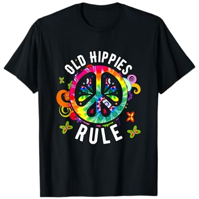 Old Hippie Rule Tie Die Flower Peace Sign 60s 70s Hippie T-Shirt