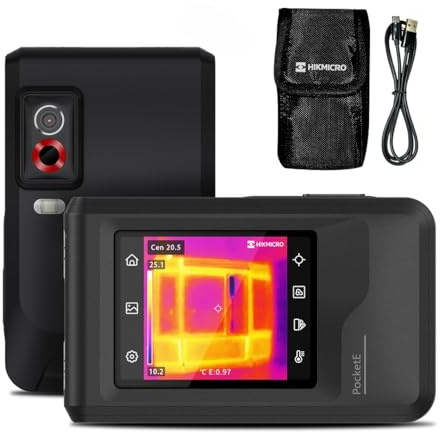 HIKMICRO PocketE Thermal Imaging Camera 240 x 240 SuperIR High Resolution with Visual Camera, SuperScene™, 25 Hz, Thermal Camera with Wi-Fi, 3.5 Touch Screen, 96 x 96 IR Resolution, -4°F to 662°F