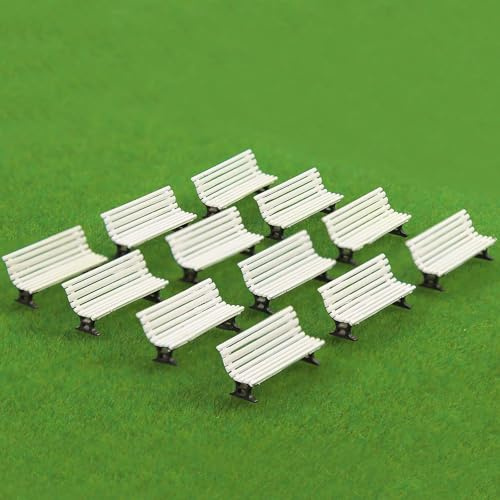 Evemodel Lot de 12 bancs modèle à l'échelle 1:87 pour voie H0 chemin de fer Loisirs Chaise Bonsaï Décor (A blanc avec marron)