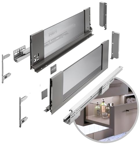 GTV - Système de tiroirs AXIS PRO | Tiroir avec côtés en verre | Tiroir | Système de tiroirs | Hauteur : 167 mm Longueur : 300 mm | Anthracite avec verre fumé