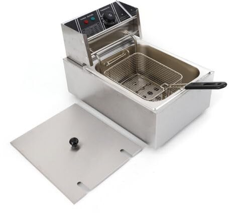 Freidora eléctrica de 2500 W, 6 L, profesional, de acero inoxidable, freidora de aceite, con tecnología de zona fría, 60 ~ 200 °C, con cesta y tapa