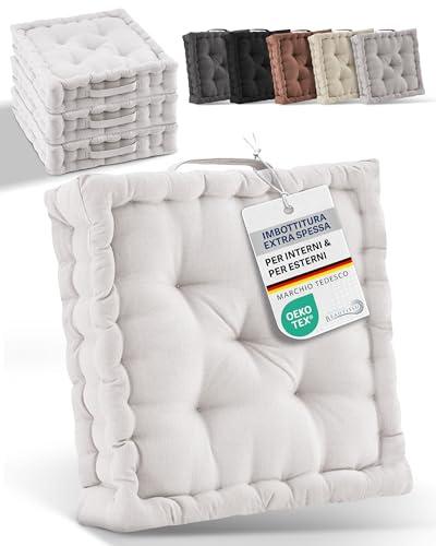 Beautissu Set di 2 cuscini da pavimento 50x50 cm - Cuscino materasso spesso 10cm - 100% cotone cuscino per sedia da interno e da esterno cuscino da pavimento con maniglia cuscino naturale - Mila