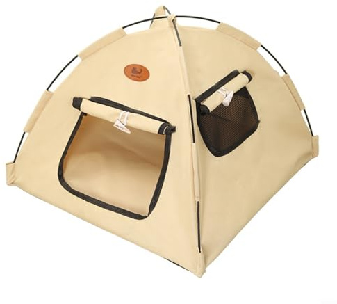Fauhapyway Tente de camping pliable pour animal domestique, avec rideaux et fenêtres, pour intérieur et extérieur, respirant, imperméable, Oxford pour chats et chiens de petite et moyenne taille (L)