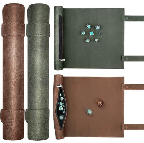 SIQUK 2 Pezzi Tappetino per Dadi in Pelle 2 in 1 Vassoio Pieghevole con Cerniera e Custodia Borsa Porta e Tavola Dadi per DND RPG (Verde, Cammello)
