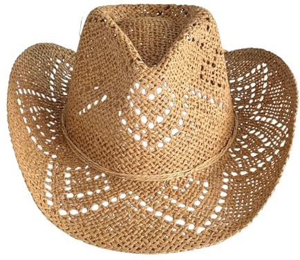 FeMereina Straw Cowboy Hats Cowgirl Hat Western Cowboy Hat Rancher Hat for Men Women, Exquisite Decoration Band (Khaki, ONE Size)
